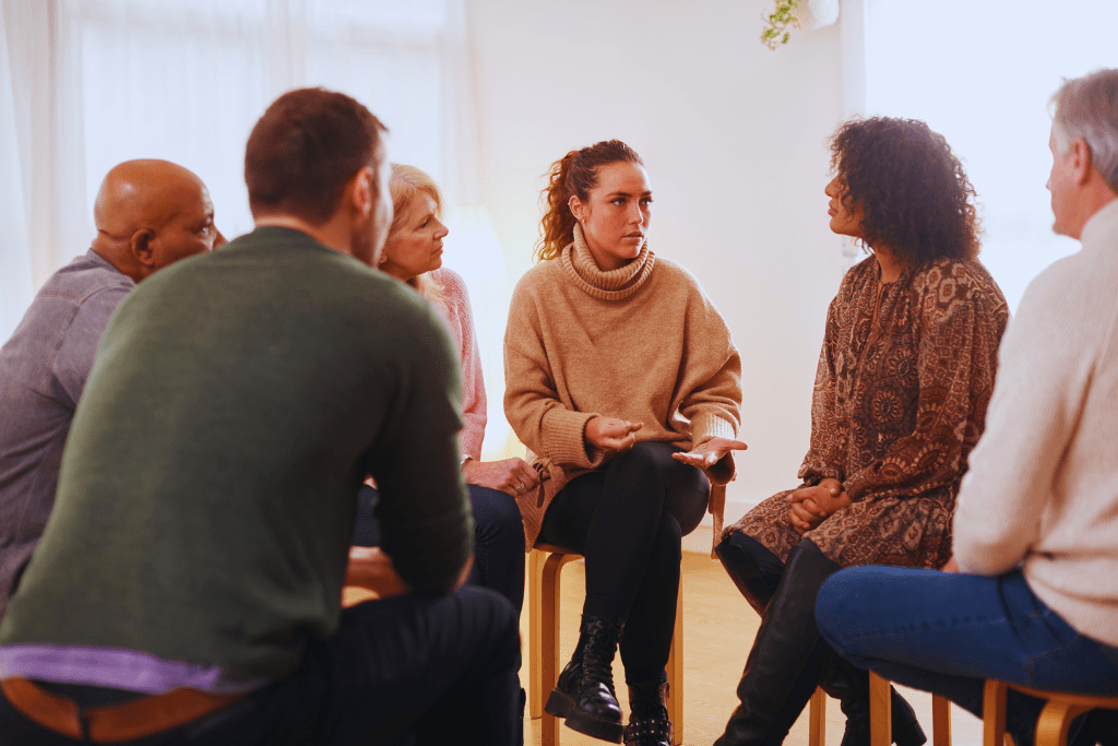 A focused therapy session at Richmond, Kentucky Drug and Alcohol Rehab Resources, with participants discussing their journey toward recovery.
