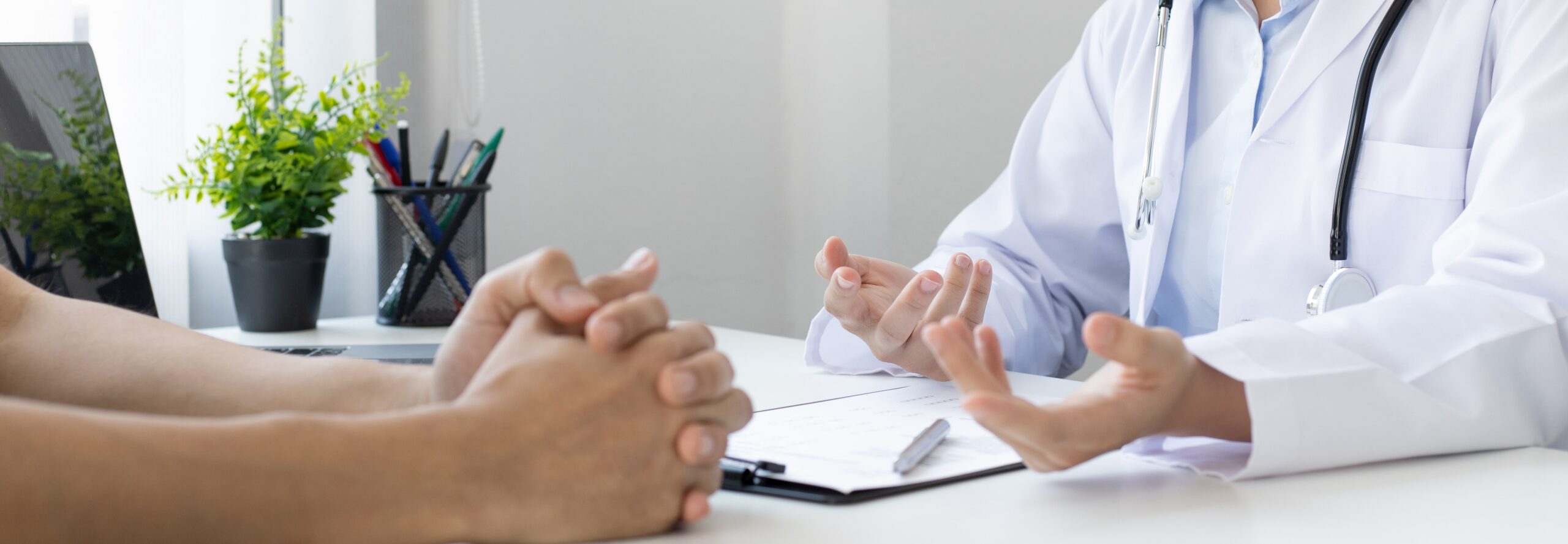 A professional talking to a client.